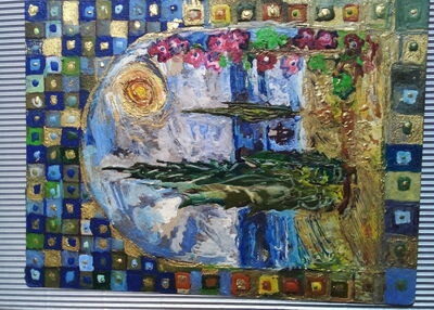 Paysage inspiré de Van Gogh avec mosaïque