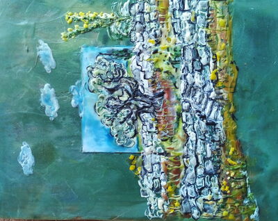 Arbre et mur de pierre en cire